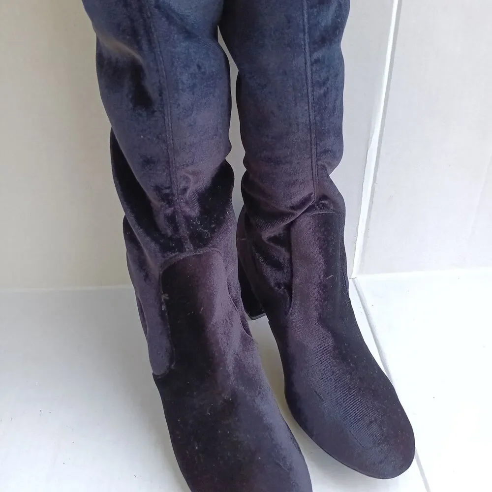 Charles by Charles David Velvet Over The Knee Boots-Size 9.5-Black-Block Heel